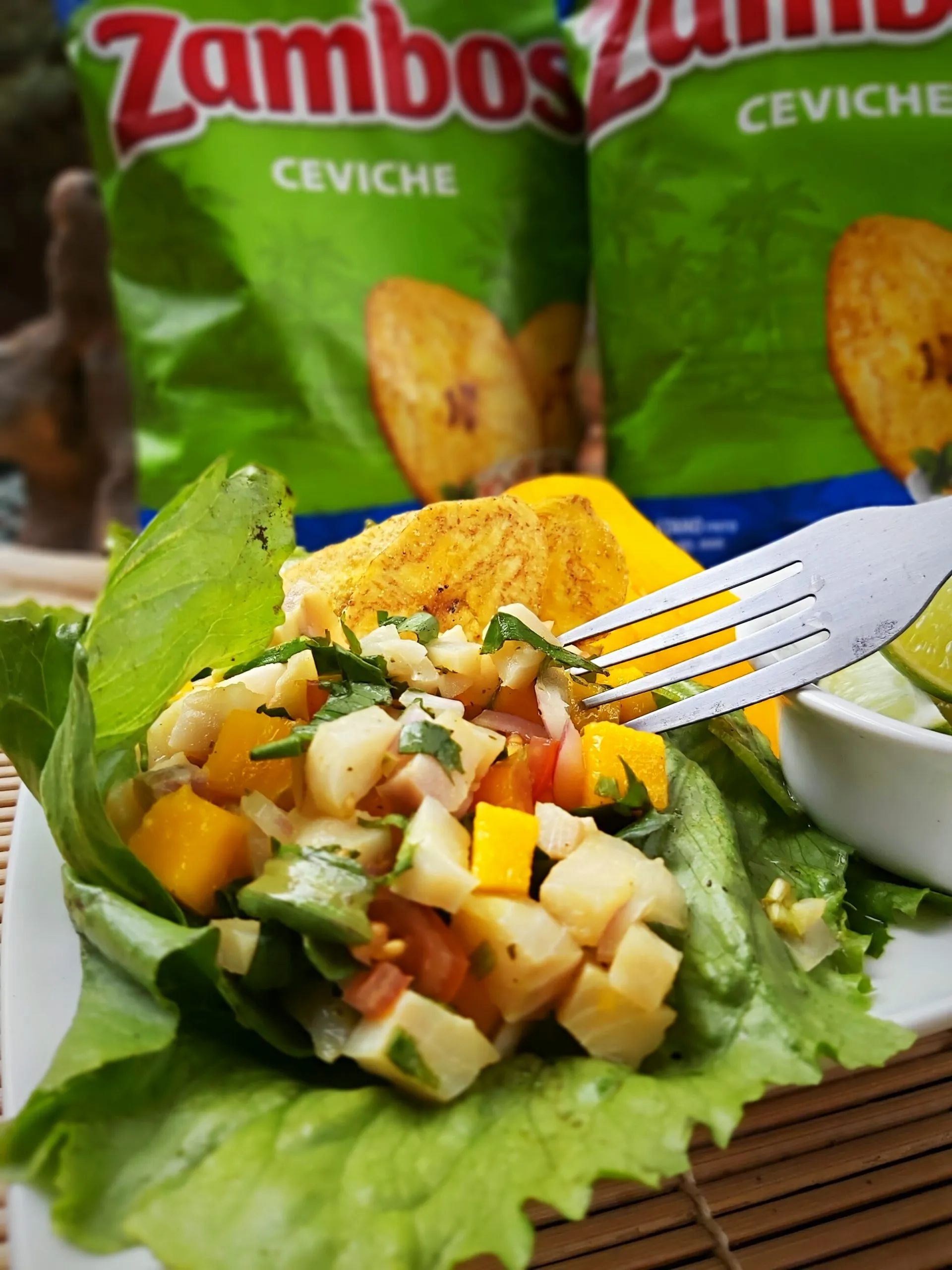 Mango Ceviche with Zambos Plantain Ceviche