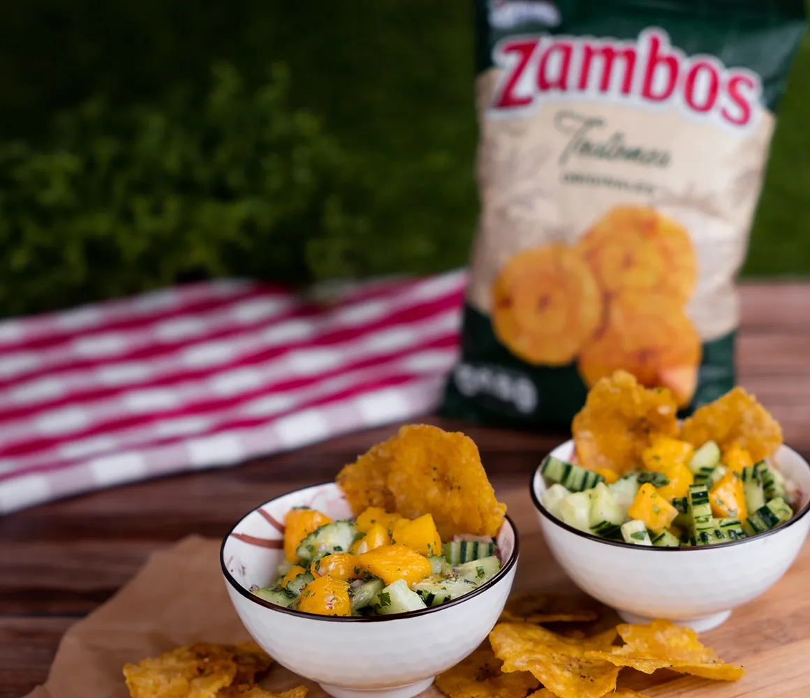 Cucumber and Mango Salad with Zambos Tostones