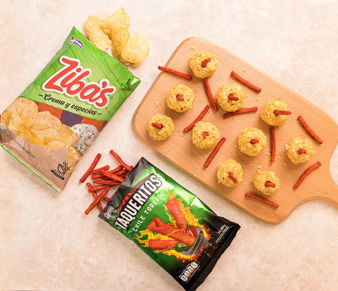 Mini Cheese Balls Coated with Zibas and Taqueritos