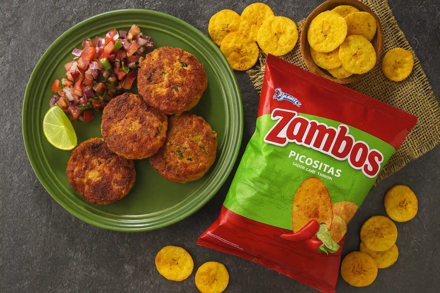 Tuna Patties with Zambos Plátano Picositas