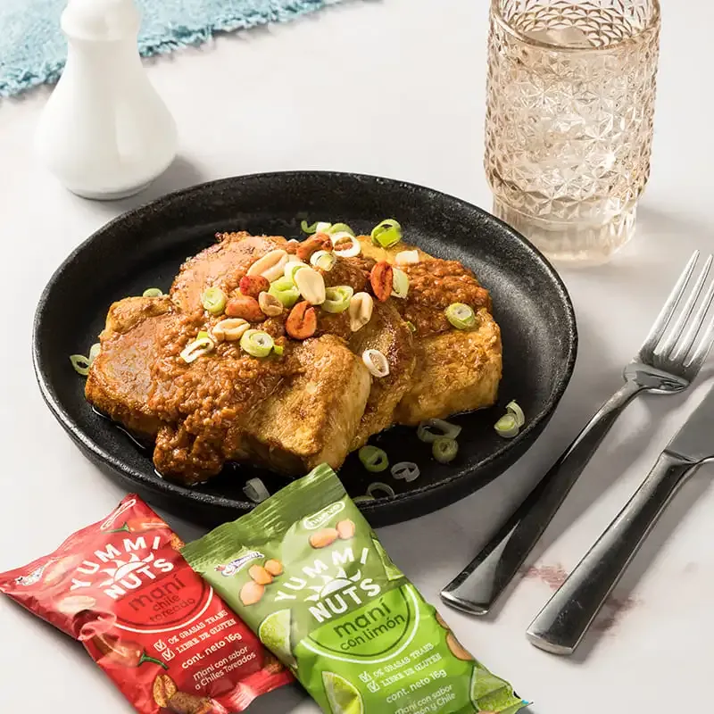 Pork Medallions with Peanut Sauce with Yummi Nuts Chile Toreado y Limón